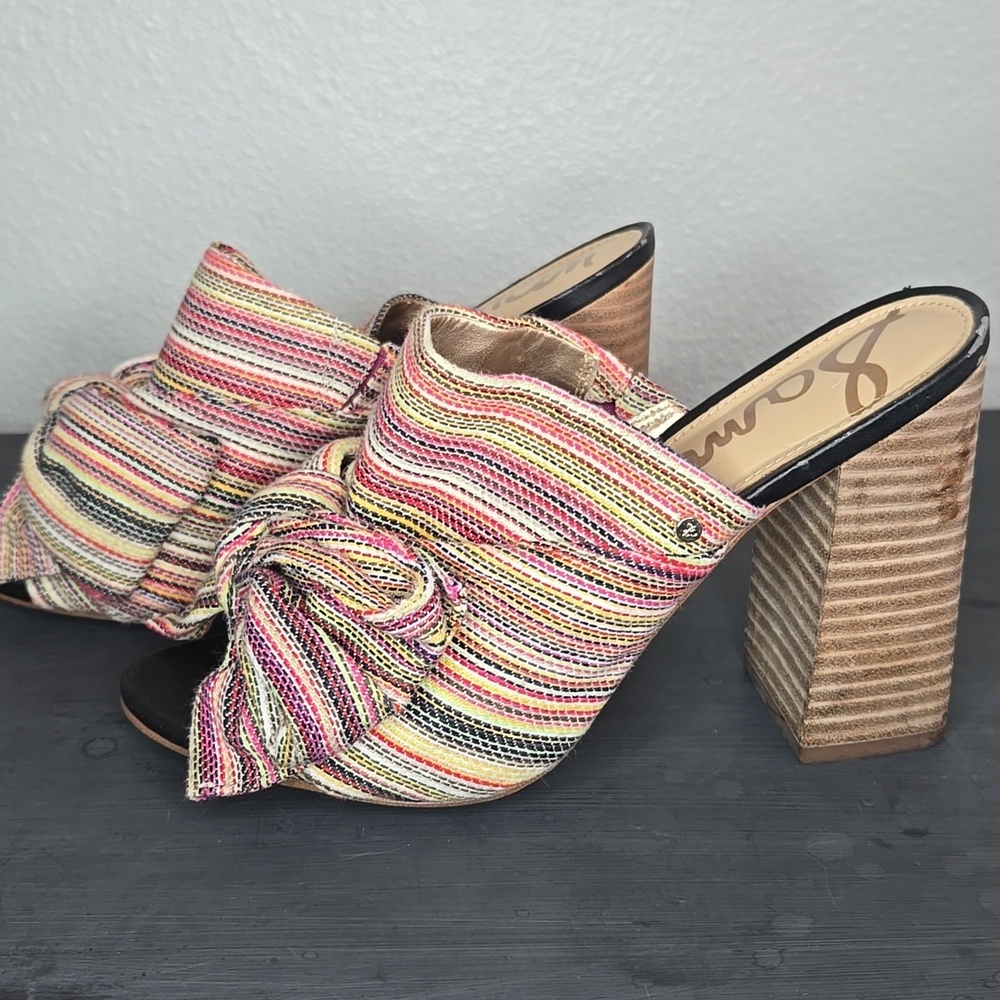 Sam Edelman Yumi Multi Color Bow Slide Heel Sandal Size 7 - Picture 5 of 11